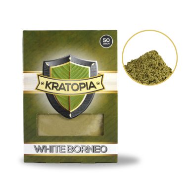 White Borneo Kratom front view + contents Kratopia