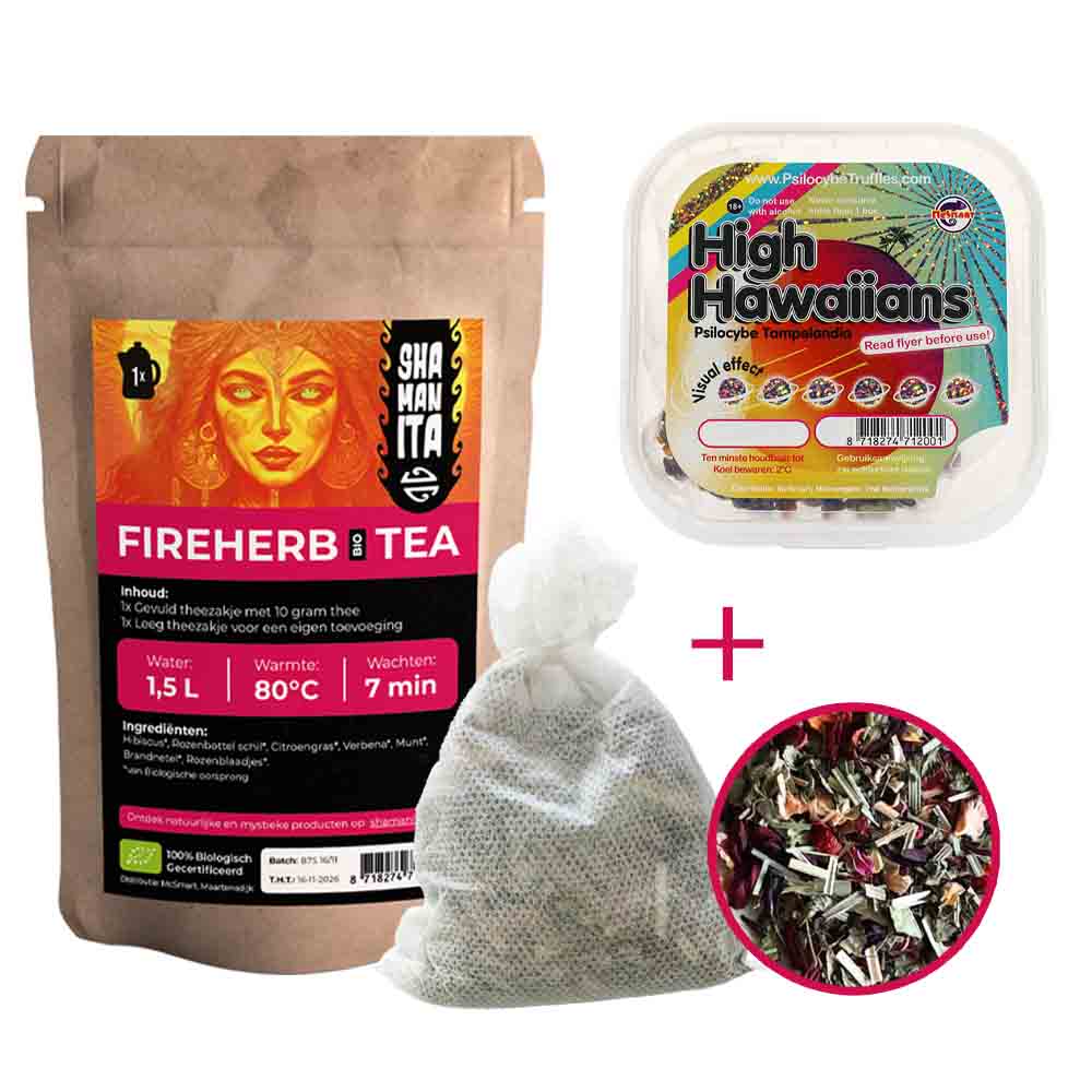 Hero Trip Tea with High Hawaiians 25 grams of magic truffles and Fireherb Bio Tea for an intense experience.